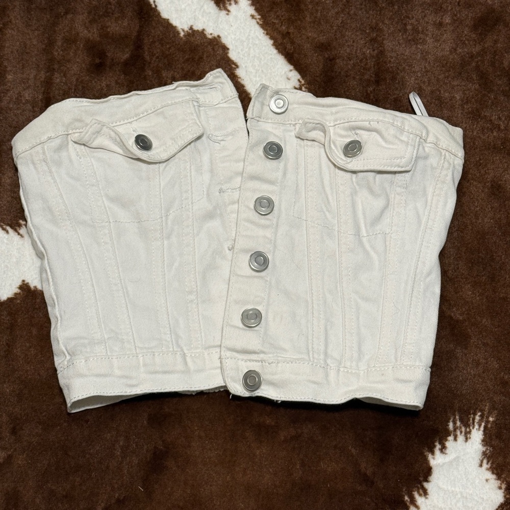 White Denim Button-Up Corset Top